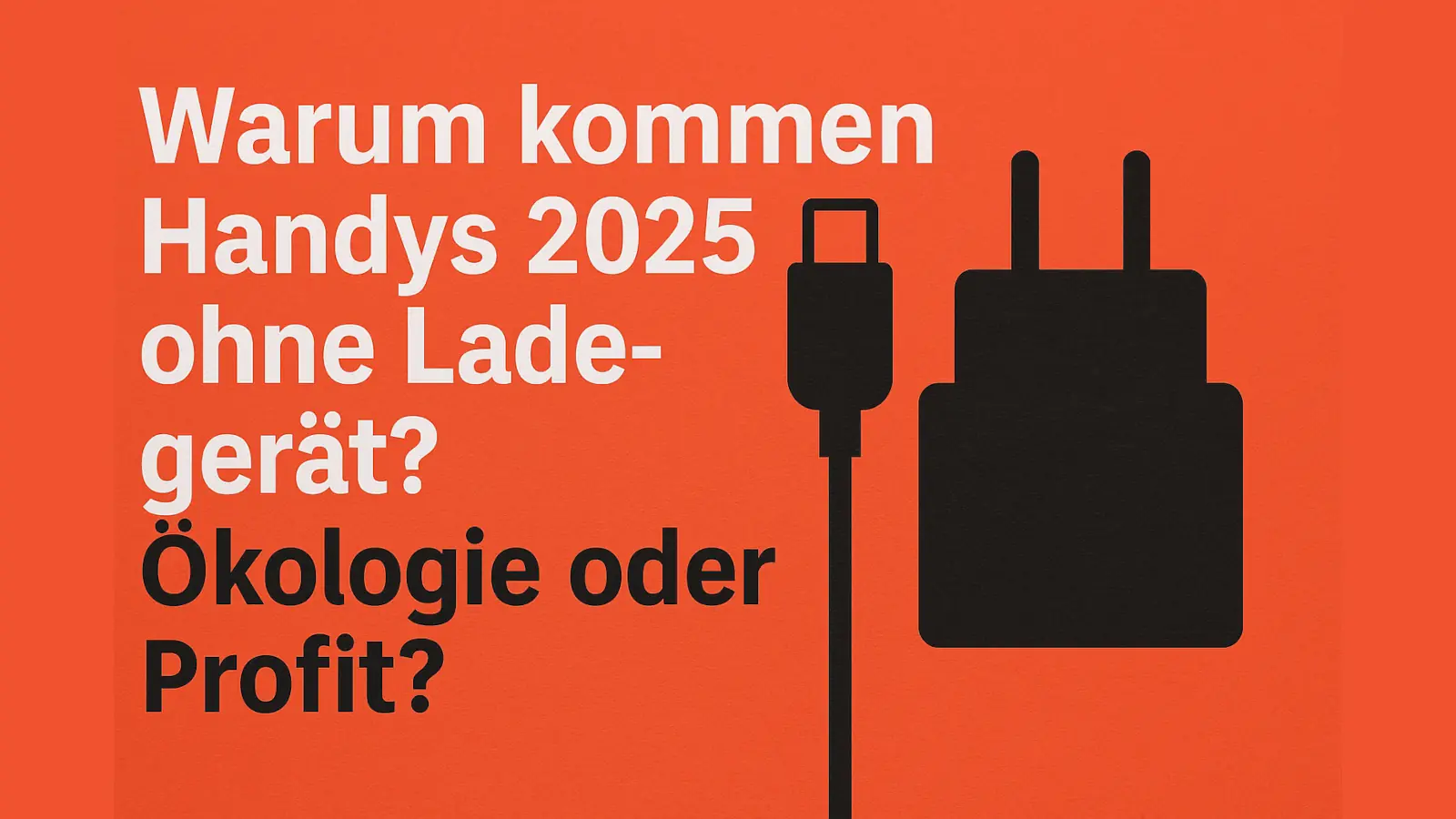 Digitales Bild mit der Frage: "Warum kommen Handys 2025 ohne Ladegerät?