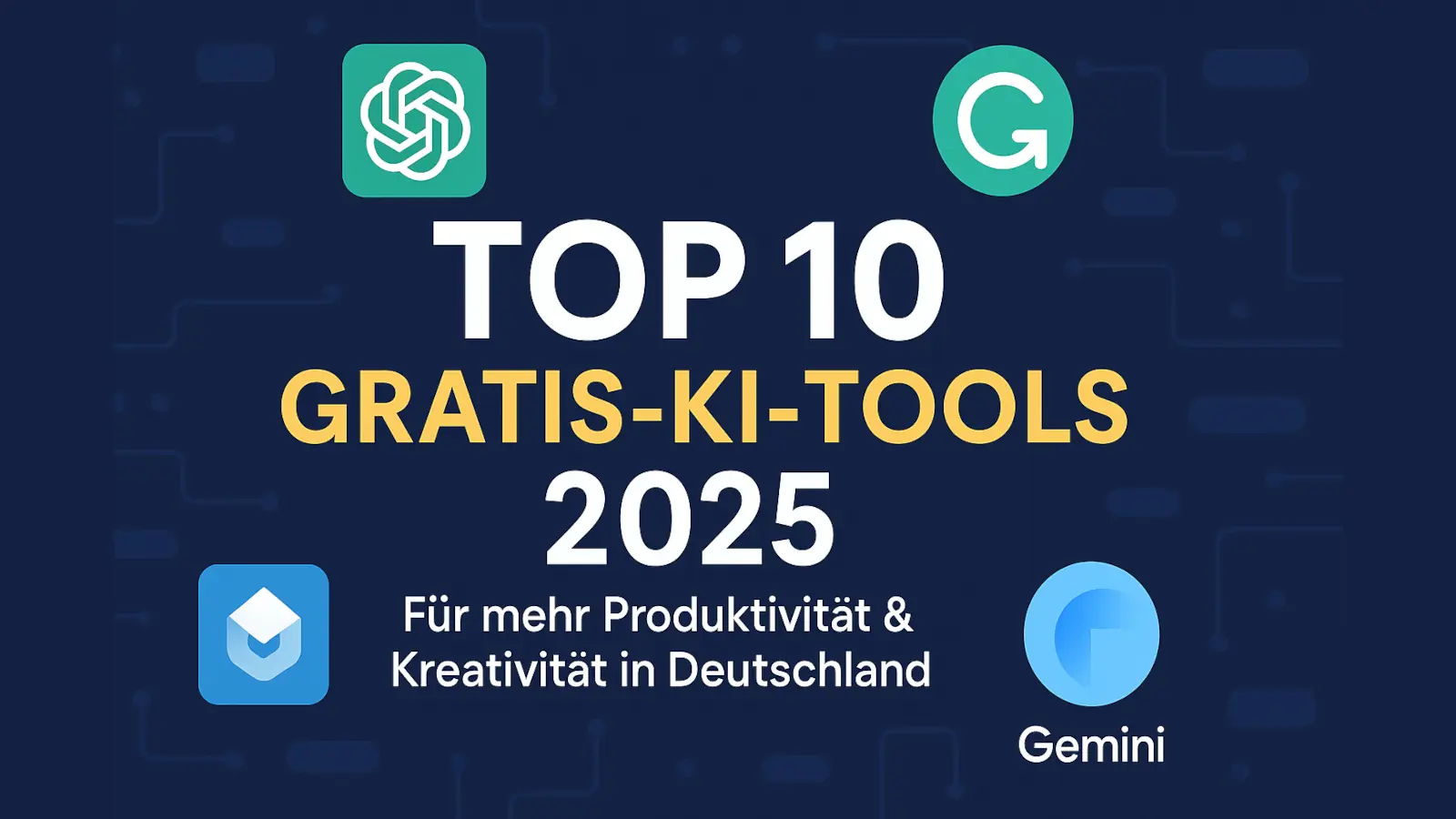 Illustration von Top 10 kostenlosen KI-Tools für 2025 in Deutschland