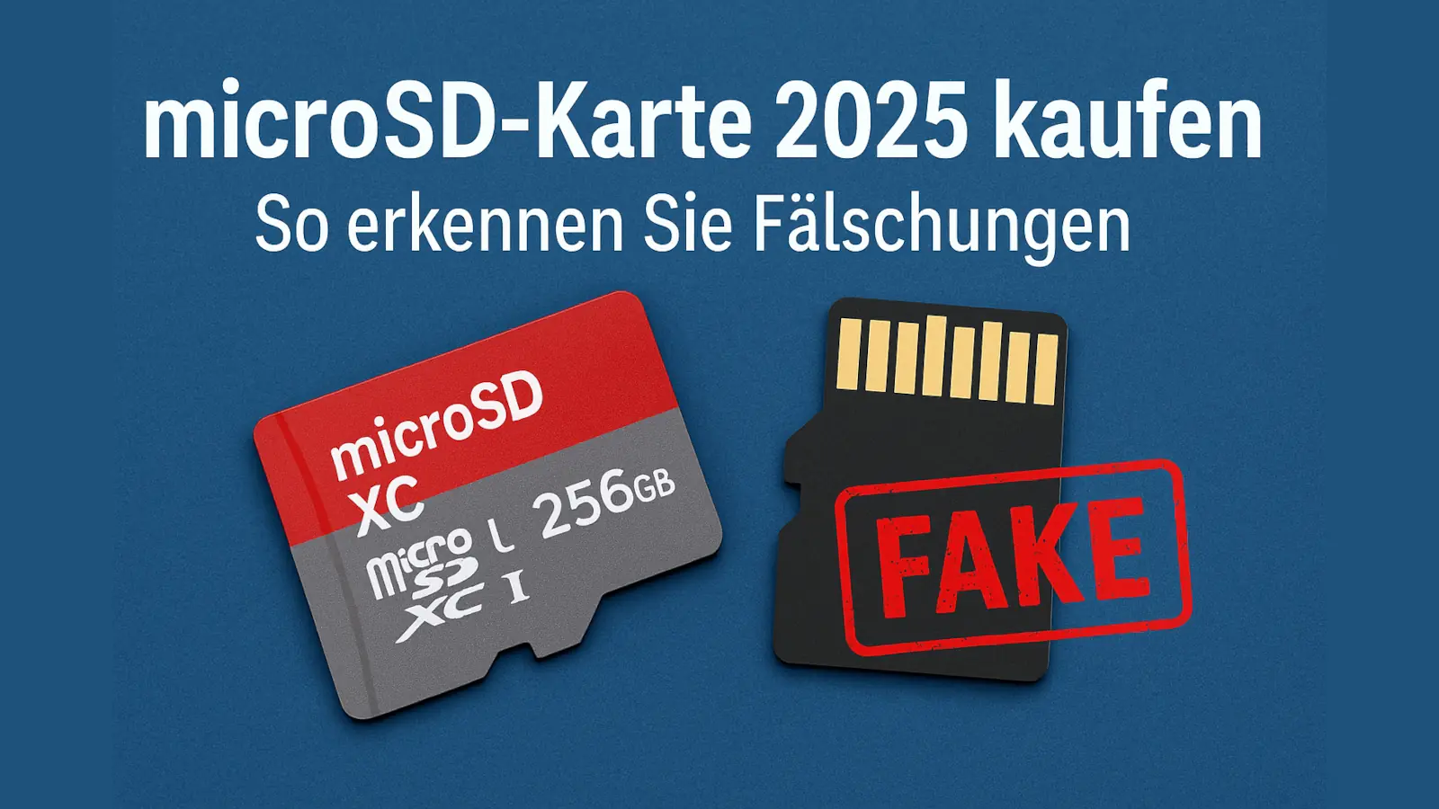 Vergleich echter und gefälschter microSD-Karten mit dem Titel "microSD-Karte 2025 kaufen – So erkennen Sie Fälschungen